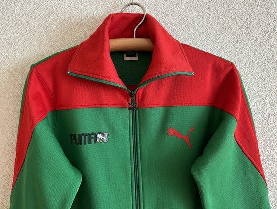 80s Vintage Puma Jacket Retro Puma Track Jacket Green Red 80s Vintage Puma Jacket Retro Puma Track Jacket Green Red