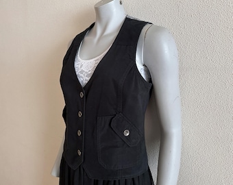 Women&#39;s Vest Black Vest Black Cotton Womens Waistcoat Steampunk Formal Fitted Sleeveless  Jacket