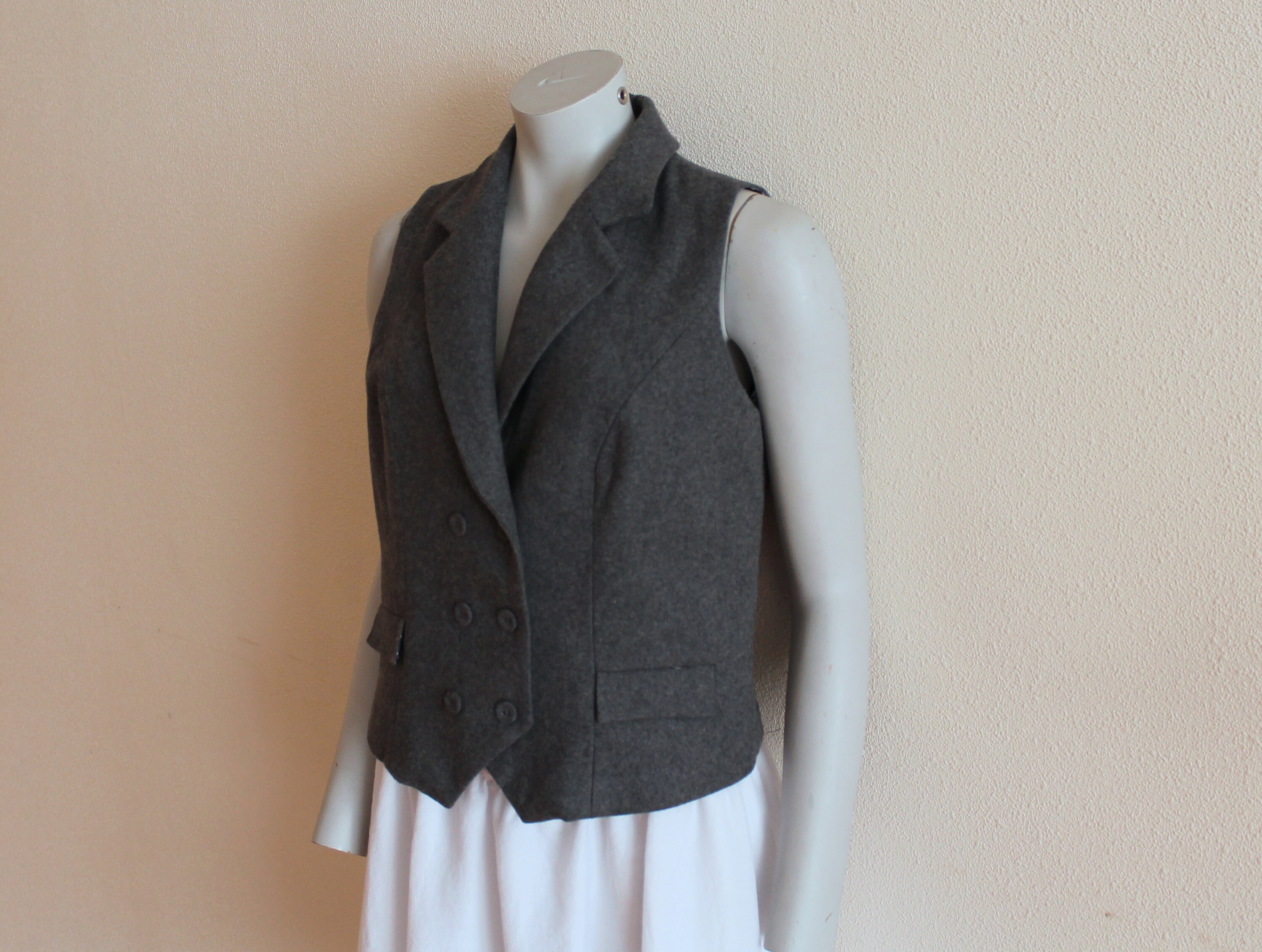 Women's Vest Gray Vest Grey Women Vest Wool Blend Etsy Polska