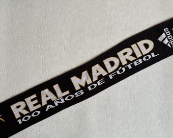 Real Madrid Vintage Scarf Football Soccer Shawl Black White Football Team Scarf
