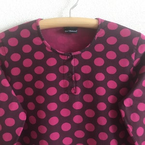 MARIMEKKO Top Polka Dot Marimekko Shirt Langarm Lila Rosa Kreise Drucken Frauen T-Shirt Baumwolle Jersey Bluse