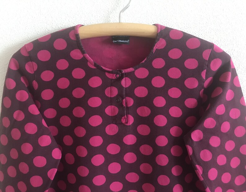 MARIMEKKO Top Polka Dot Marimekko Shirt Long Sleeve Purple Pink Circles Print Women T-Shirt Cotton Jersey Blouse image 8