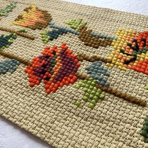 Vintage Stickerei Norweger Wandbehang Mid Century Küche Wanddekor Kreuzstich Handarbeit Skandinavische handgemachte Volkskunst Wohnkultur