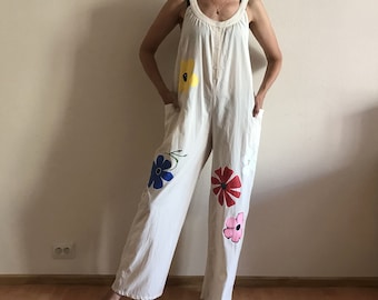 Cream Overall Women Jumpsuit Summer Cotton Overalls Sleeveless Bib Overall One Piece Romper Overalls