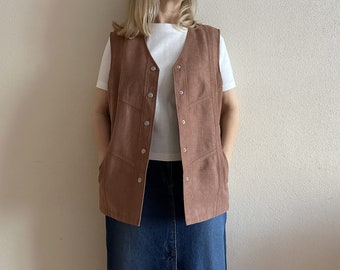 Women&#39;s Vest Brown Vest Brown Women Waistcoat Fitted Womens Waistcoat  Large Size
