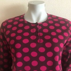 MARIMEKKO Top Polka Dot Marimekko Shirt Long Sleeve Purple Pink Circles Print Women T-Shirt Cotton Jersey Blouse image 2