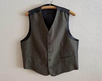 Gilet da uomo in lana e lino, classico gilet grigio, gilet formale su misura, gilet da sposo in misto lana vergine e lino