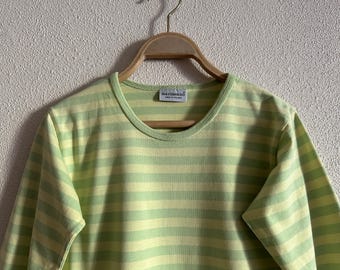 ストライプ柄マリメッコTシャツ タサライタ ピンク＆グリーン コットン 