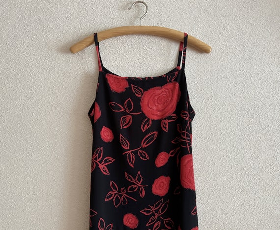 Red Roses Print Dress Black Vintage Dress Summer … - image 9