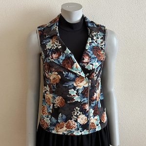 Women's Vest Flower Print Women Vest Floral Women Waistcoat Zip up Sleeveless Jacket