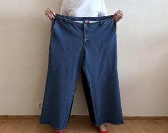 Plus Size 24W Denim Jeans Womens Straight Leg Blue Jeans High Rise Wide Leg Relaxed Fit Casual Denim