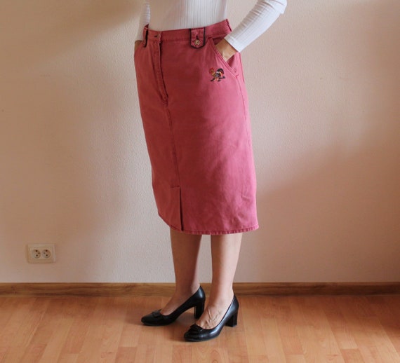 Dirndl Skirt Red Denim Skirt Original Alpen Trach… - image 1