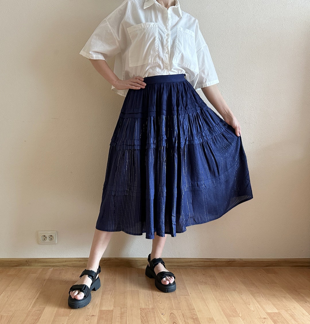 Ruched Slit Skirt - Navy
