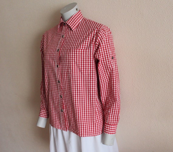 Gingham Shirt Vintage Shirt Women Blouse Red Chec… - image 3