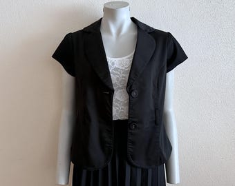 Black Short Sleeve Jacket Women’s Fitted Blazer Cotton Elastane Lightweight Summer Jacket EU 42
