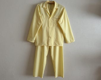 St Michael Vintage Pajamas Set Men Pyjama Cotton Blend Mens Retro Pajama Clothes Yellow Night Clothing