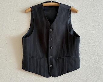 Colete preto reversível para homens, colete formal de dois lados, listrado e liso, colete preto para padrinhos, casamento clássico ou negócios