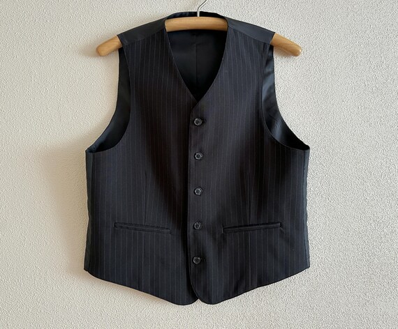 black blue illusion dress Men's Business Casual Single Breasted V Neck Striped Vest