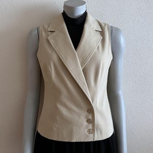 Women's Vest Beige Vest Beige Cotton Blend Fitted Women Waistcoat Medium Size