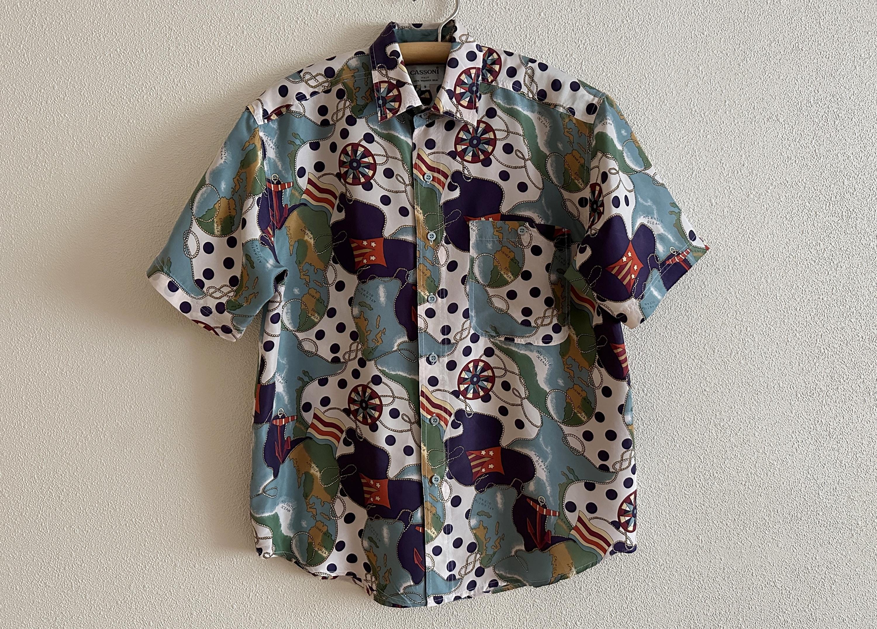 ＜6(ROKU)＞NYLON SILK ROUND PRINT SHIRT 80s/90s ONE EIGHT 800 colorful silk button-up Shirt