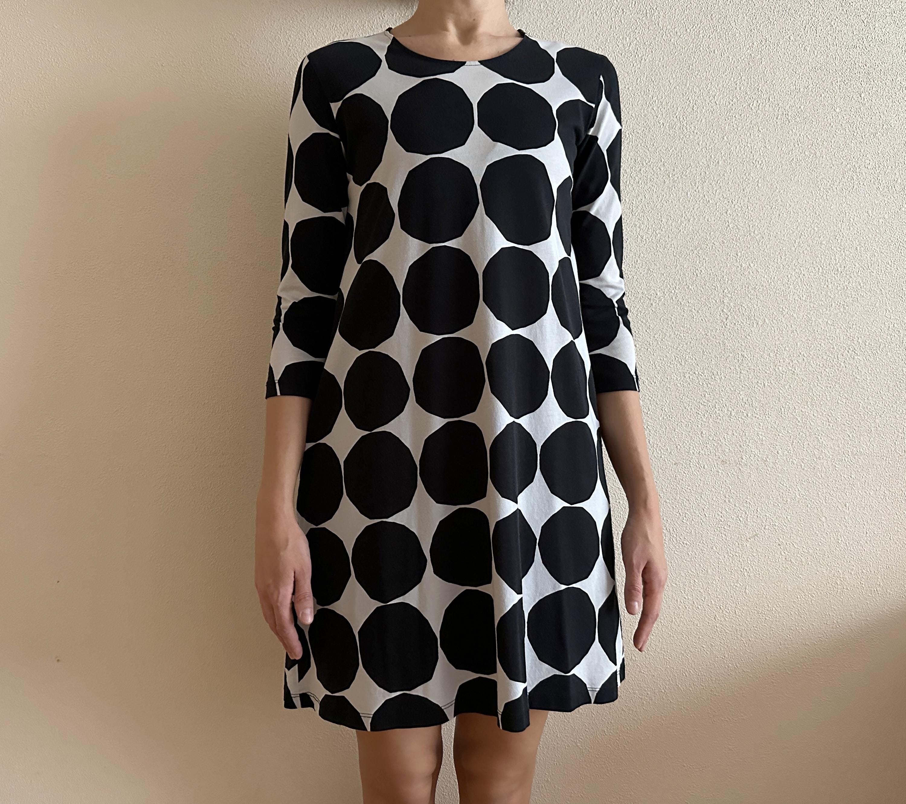 marimekko ARETTA PUNTO 128 ドレス M MARIMEKKO Aretta Pienet Kivet Dress Black White Cotton Tricot