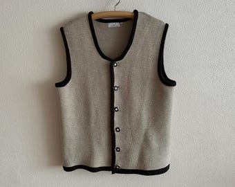 Chaleco de punto de mezcla de lana Waldschutz vintage con botones delanteros, chaleco alpino tradicional para hombre XL