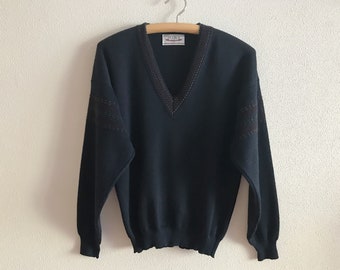 Men Belika Sweater Vintage 90s Navy Blue Wool Blend Pullover Knitted Mens  Dark Blue Jumper Size 48