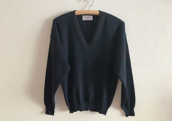 Men Belika Sweater Vintage 90s Navy Blue Wool Blend Pullover