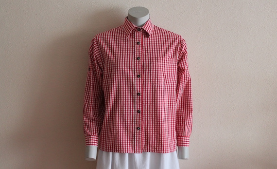 Gingham Shirt Vintage Shirt Women Blouse Red Chec… - image 1