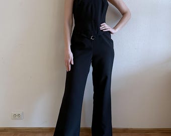 Mono sin espalda, mono con espalda abierta, mono negro para mujer, mono de una pieza