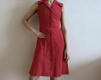 Vintage 1970s Finnish Modelia red cotton dress Sleeveless button front A-line dress Scandinavian design minimalist mod style Made in Finland