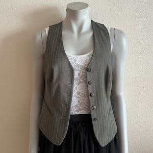 Women's Vests Grey Vest Gray Striped Womens Vest Steampunk Gray Waistcoat Fitted Edwardian Renaissance Baroque Victorian  Medium Size