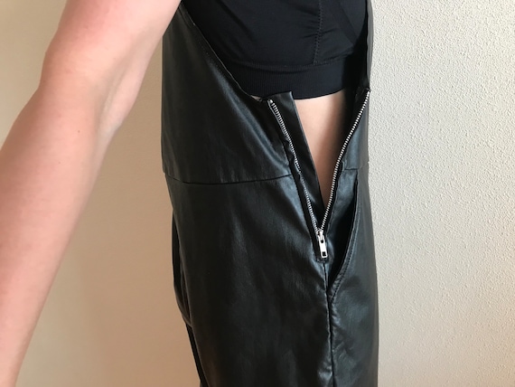【Anyone more】Kippy Black Leather Jumper Heavy Duty Black Leather Utility Style Belted Jumpsuit