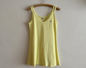 Vintage Lacoste Kleid Gelb Baumwolle Mini Kleid Ärmellos Tennis Kleid Mittlerer Größe