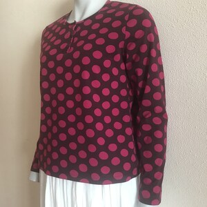 MARIMEKKO Top Polka Dot Marimekko Shirt Long Sleeve Purple Pink Circles Print Women T-Shirt Cotton Jersey Blouse image 3