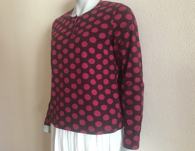 MARIMEKKO Top Polka Dot Marimekko Shirt Long Sleeve Purple Pink Circles Print Women T-Shirt Cotton Jersey Blouse image 3