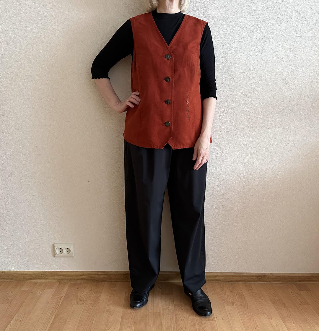 Rust Color Vest Vintage Rust Red Vest Minimalist Embroidered Waistcoat Scandinavian ...