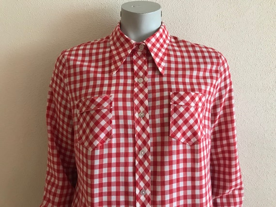 Camisa vintage Blusa de mujer Camisa a cuadros roja Camisa a