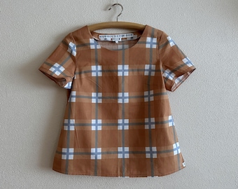 Handmade MARIMEKKO Shirt Plaid Vintage Top Short Sleeve Blouse by Plan B Medium Size