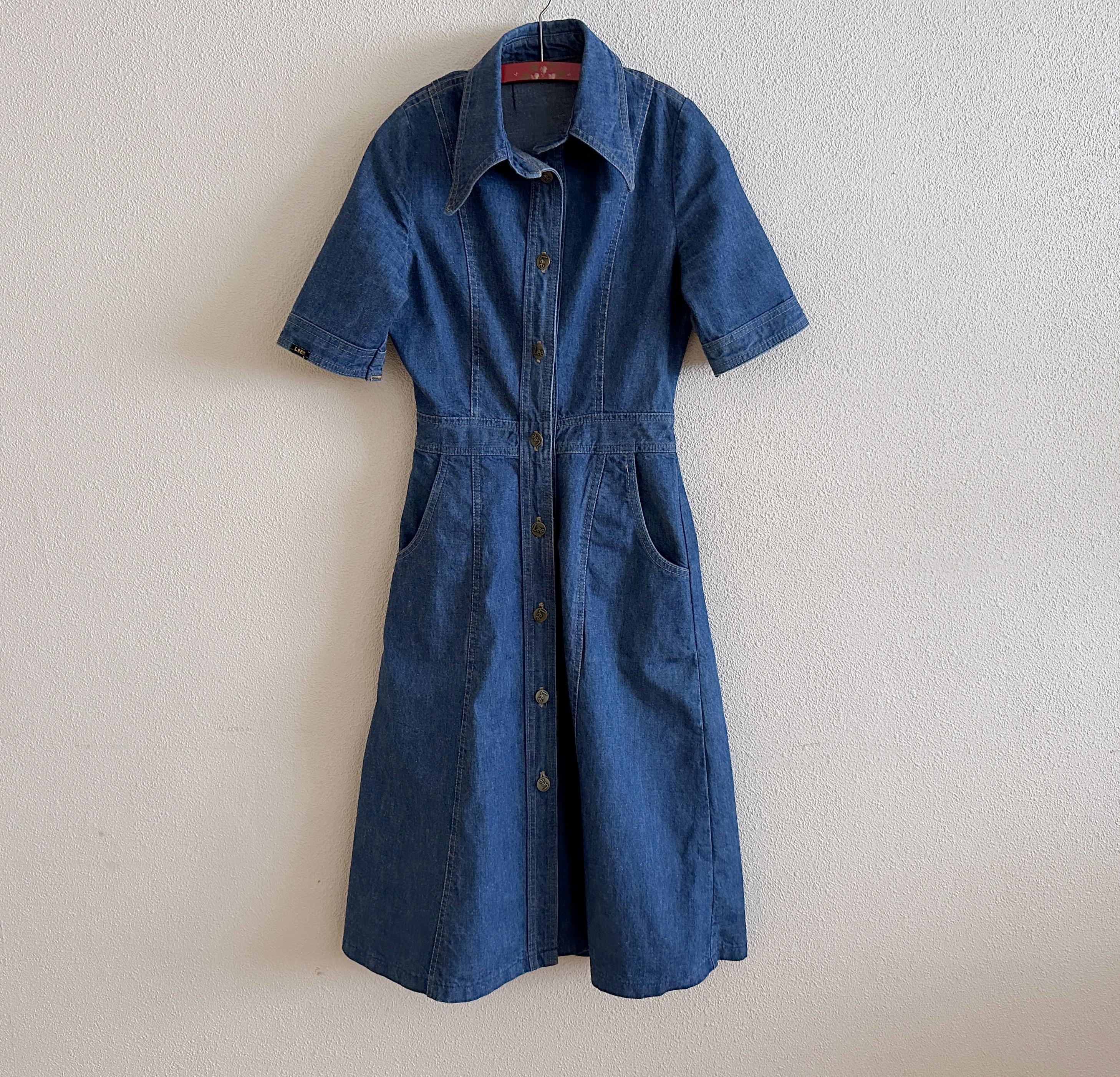 Vintage Lee Denim Dress 70's Blue Cotton Women Dress Button up Short  Sleeves Lee Jeans Dress XS Size - Etsy Finland