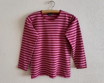 MARIMEKKO Shirt Langarm Ringel Top Rosa Gestreifte Seemanns Bluse Marine Baumwolle Jersey T-Shirt