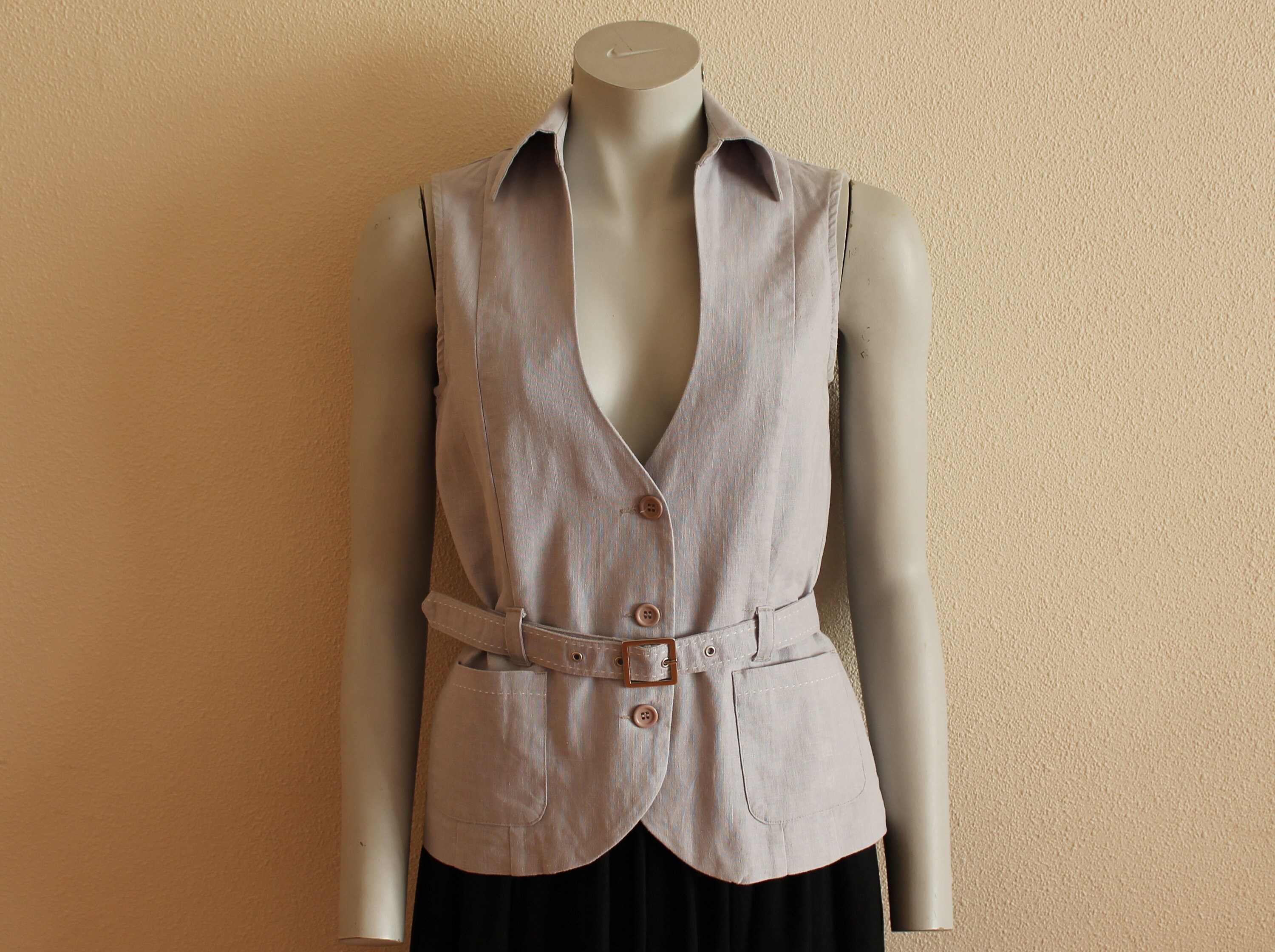 Grey Vest Womens Vest Gray Women Vest Formal Fitted Belted Etsy Ireland
