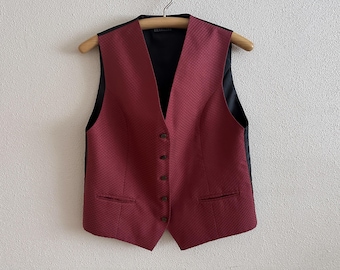 JOBELINE Burgundy Textured Vest Women’s Tailored Waistcoat Vintage Style Sleeveless Vest Size EU 40 FR 42