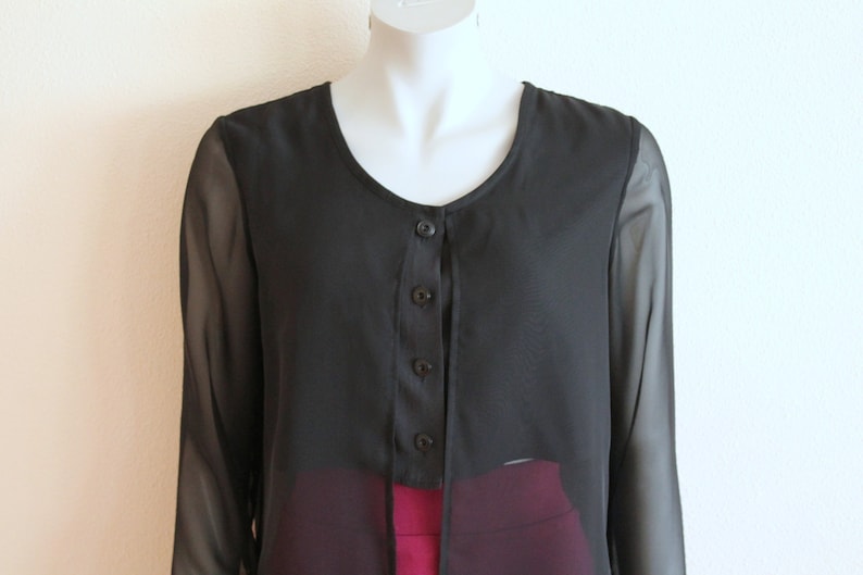 Black Blouse Women Blouse Sheer Black Chiffon Women/'s Blouse Long Sleeve Shirts Silky Romantic Top Button up