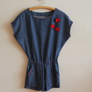 Vintage Jumpsuit Denim Jumpsuit Sleeveless One Piece Romper Pants Blue Jean Overalls Pantsuit Small Size