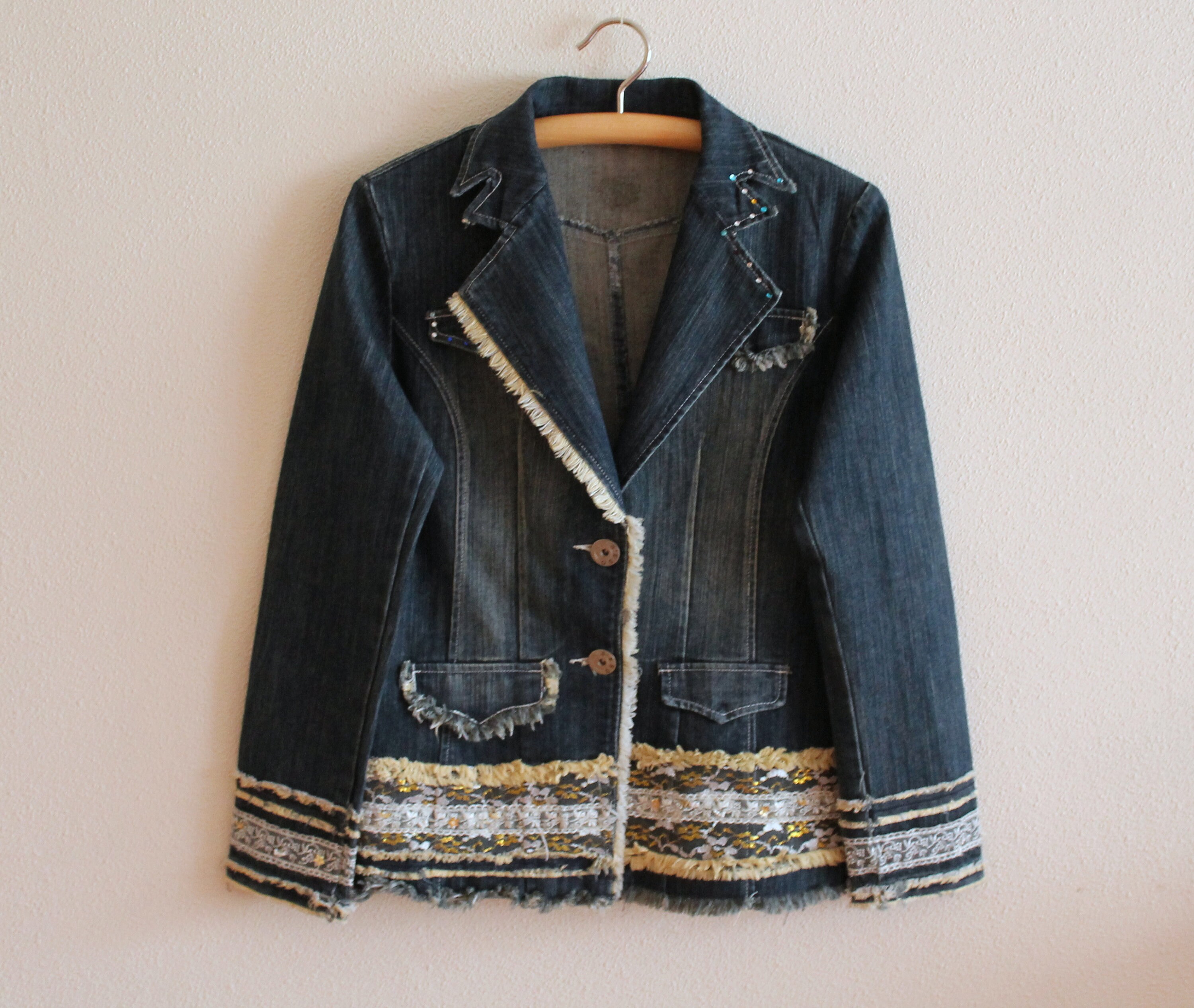 denim jacket with lace trim