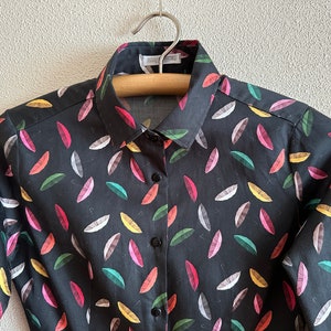 Nara Camicie Blouse Umbrella Print Designer Women&#39;s Shirt Black Cotton Womens Blouse Vintage Blouse Button up Long Sleeve Small Size