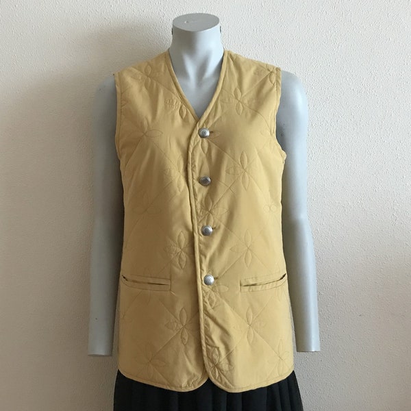 Sand Beige Womens Vest  Quilted Yellow Waistcoat Button up Comfortable Country Traditional Small Size