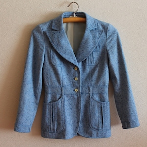 Women's Blazer 70s Jacket Women's Jacket Vintage Blue Jacket  Blue Blazer Womens Jacket Long Sleeve Suit Collar Blazer Small Size
