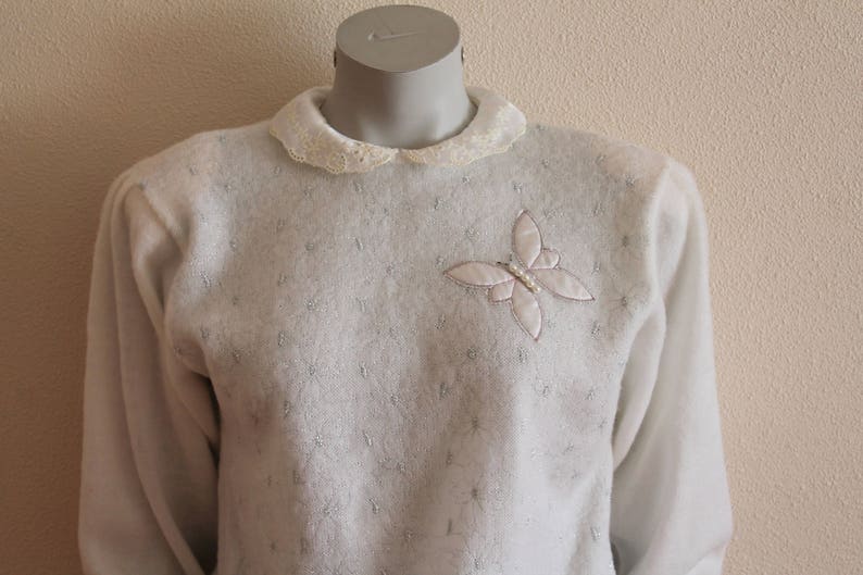 Ivory White Knitted Women Pullower Vintage Knit Sweater Elegant Romantic Long Sleeve Jumper Oversized Cardigan Shoulder Pads